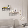 QUTREY Plant Wall Art Floating Shelves Set of 2, Minimalist Metal Abstract Decor Rustic Wooden Shelf for Living Room, Bedroom, Bathroom
