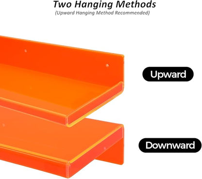 Floating Shelves for Wall Acrylic Wall Shelves for Bedroom Bathroom Living Room Kitchen 16.5X5.5'', Pack of 2, Neon Orange