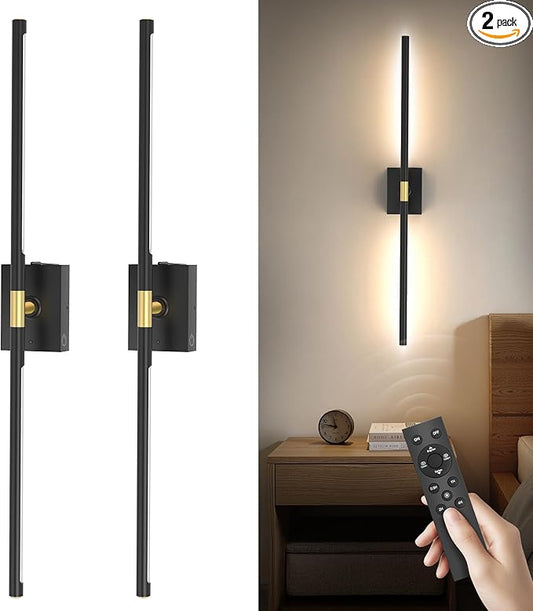 Battery Operated Wall Sconces Set of 2, 10000mAh Rechargeable Wall Lights, Easy Install 360° Rotate 3000K-6000K LED Wireless Wall Light Decor for Bedroom Living Room Hallway Picture Lighting Gallery