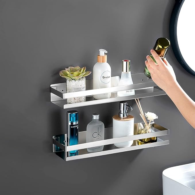 CONRUSER Wall Mounted Spice Rack, Stainless Steel Kitchen Organizer Shelves Hanging Storage Shelf Brushed Steel Seasoning Rack (20CM)