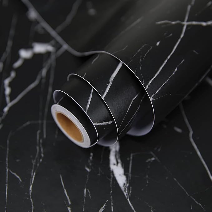 practicalWs 23.6''×118'' Marble Contact Paper Black/White Peel and Stick Wallpaper Thicken Self Adhesive Black Wallpaper for Countertops Cabinets Decorative Easy to Remove