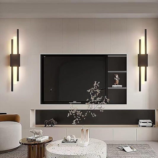 LED Linear Wall Sconce Lighting Modern Wall Lamp Indoor Wall Wash Light 10W 3 Color Mode Wall Mounted Lamps Hardwired Vanity Sconces for Living Room Bedroom Hallway (Color : Svart, Size : L