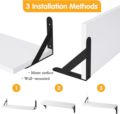 YGEOMER Floating Shelves for Wall, Different Sizes White Wall Shelves for Living Room, Bathroom, Bedroom, Kitchen, Home Decor (Set of 4)