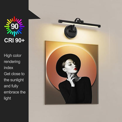 Rechargeable Picture Light for Wall, Cordless Art Lights Battery Operated, Dimmable Wall Light with Remote & Timer, 3 Color Modes for Paintings, Gallery, Artwork(Black, 15.7inch)