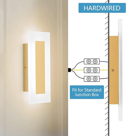 LMQNINE Modern LED Acrylic Gold Wall Sconce Warm White Light 3000K for Bedroom Corridor Stairs Bathroom Indoor Lighting Fixture Lamps Home Room Decor (2-Pack)…
