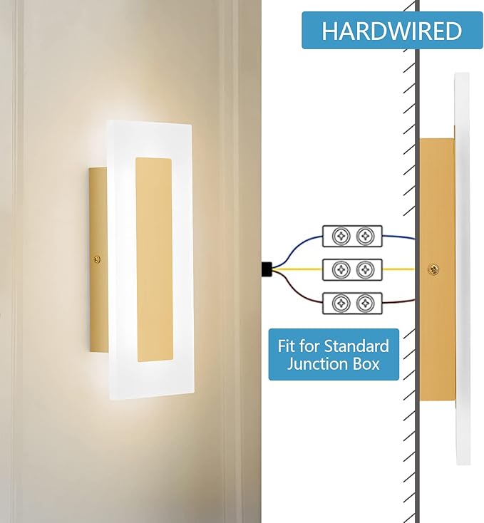LMQNINE Modern LED Acrylic Gold Wall Sconce Warm White Light 3000K for Bedroom Corridor Stairs Bathroom Indoor Lighting Fixture Lamps Home Room Decor (2-Pack)…