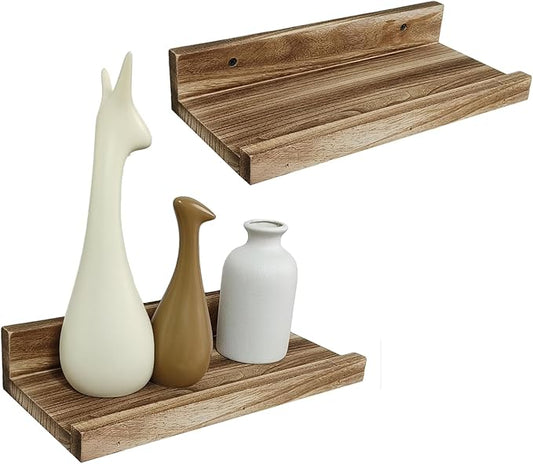 Z metnal Mini Floating Shelves, Small Natural Wooden Display Wall Shelf for Picture Ledge, Natural Color, Wall Mounted, 12 x 5.5inch, 2 Pack