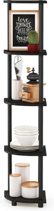 Furinno TURN-N-TUBE Corner Shelf, 5-Tier Corner Bookshelf, Open Storage Shelves, for Organization and Storage, Living Room, Home Office, Garage, Bedroom, Espresso