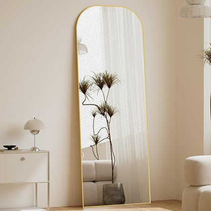 Koonmi Full Length Mirror, 56"x21" Mirror Full Length with Stand, Gold Domed Top Square-Edged Floor Mirror with Aluminum Alloy Frame for Bedroom Living Room