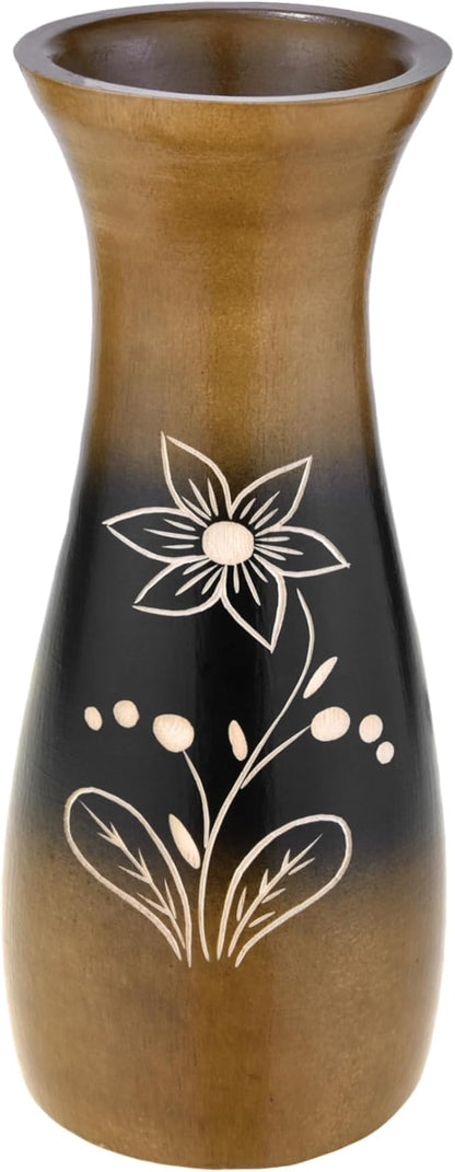 Rainforest Brown Hand Carved Lily Flower 8-inch Mango Tree Wood Vase (1 PC) | Modern Farmhouse Home Décor | Kitchen Bedroom Living Room Home Decoration