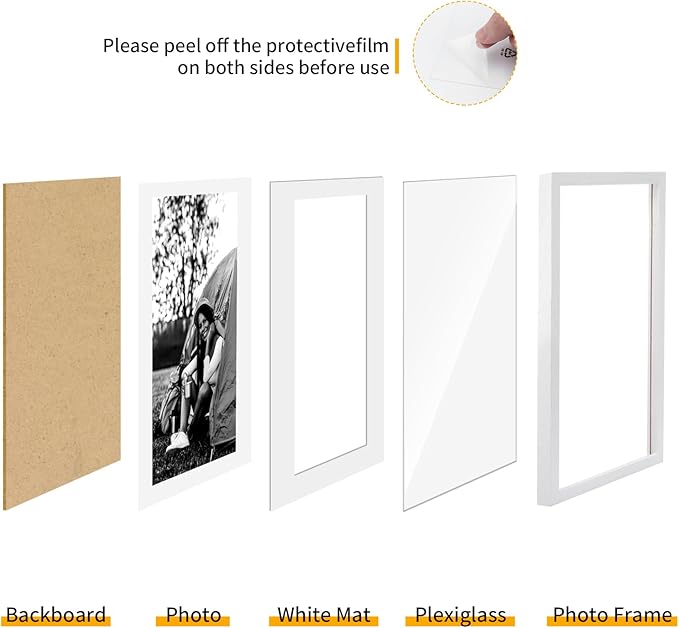 puthiac 13x19 Solid Oak Wood Picture Frame, Fits 11x17 with Mat or 13x19 Without Mat, Wall Display Only, Vertical or Horizontal, Plexi Front, 3 Pack, White