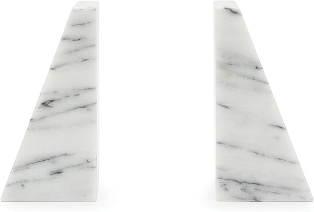 Fox Run Triangular 100% Natural Polished White Marble Bookends 4 x 3 x 6 inches