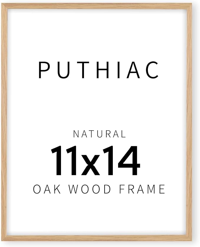 puthiac 11x14 Solid Oak Wood Picture Frame, Fits 8x10 with Mat or 11x14 Without Mat, Wall Display Only, Vertical or Horizontal, Plexi Front, 1 Pack, Natural Oak