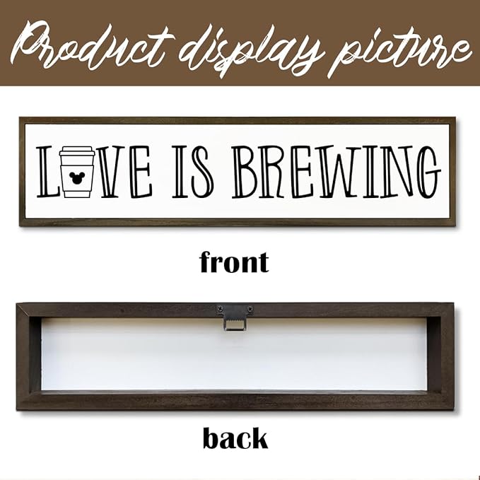 Coffee Decor Sign, Love Signs for Home Kitchen Decor, Coffee Station Decors for Wall, Cafe Decoration, Rustic Wooden Hanging Signs, Love is Brewing Sign, 17.8x4x1.2 inches