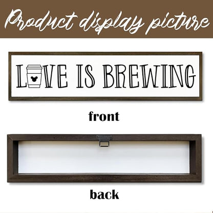 Coffee Decor Sign, Love Signs for Home Kitchen Decor, Coffee Station Decors for Wall, Cafe Decoration, Rustic Wooden Hanging Signs, Love is Brewing Sign, 17.8x4x1.2 inches