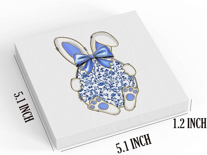 Funny Easter Decorations Easter Table Decor Egg Bunny Decor Blue And White Chinoiserie Decor Wooden Box Sign for Home Office Bedroom Living Room Desk Shelves
