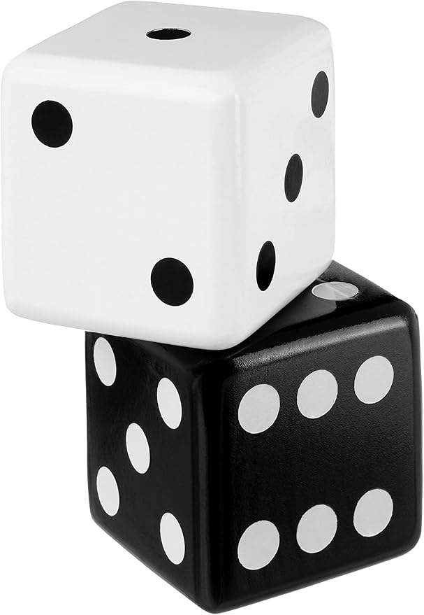 Jumbo Dice Decor, Set of 2, Natural Wood Decorations with Black and White Colors, Trendy Home Interior Centerpieces for Tables, Mantles, and Shelves