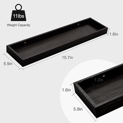 Floating Shelves for Wall, 15.7 Inch Picture Ledge with Raised Lip, Bathroom Shelves Over Toilet, Nursery Book Shelves, Kitchen Spice Rack, Wall Decor Display Ledge, Set of 2, Black