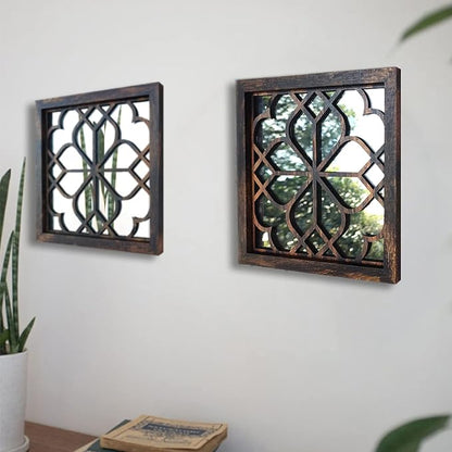 Wocred Set of 4 Mirrors Square Wall Mirror,Gorgeous Rustic Farmhouse Accent Mirror,Caramel Color Entry Mirror for Bathroom Renovation,Bedrooms,Living Rooms and More (12”x12”4pcs)