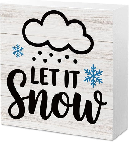 Christmas Decor Christmas Sign Decorations for Home Let It Snow Sign for Home Office Desk Table Cubicle Shelf Xmas Desk Accessories 5 x 5 inch