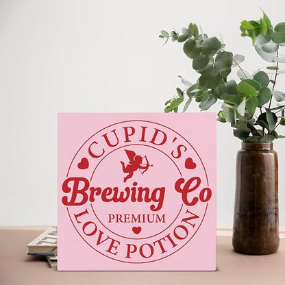 Valentines Day Decor - Valentines Decor - Valentine Coffee Bar Wood Sign Home Kitchen Coffee Bar Cafe Desk Shelf Table Tabletop Decorations 5×5 Inches