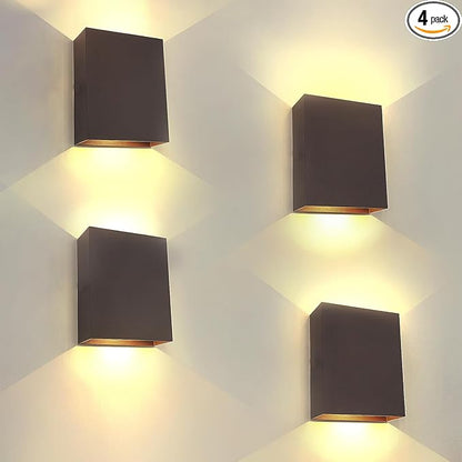 KICAAO LED Wall Sconces 4 Pack, 12W Modern Wall Lamp, Black Up Down Wall Mount Lights for Living Room Hallway Bedroom Decor, Hardwired Aluminum Wall lamp
