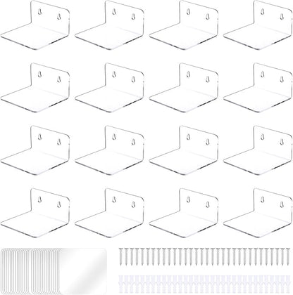 16 Pack Acrylic Small Shelf, Mini Floating Wall Shelf, Wall-Mounted Storage Shelves, for Pop Figures,Plant, Picture Photo Modern Wall for Office Bedroom Living Room, Clear
