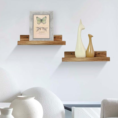 Z metnal Mini Floating Shelves, Small Natural Wooden Display Wall Shelf for Picture Ledge, Natural Color, Wall Mounted, 12 x 5.5inch, 2 Pack