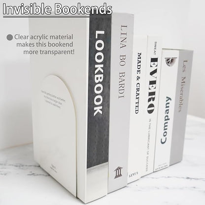 Merrynine Book Ends, 2 Pcs Acrylic Bookends for Shelves, Clear Book Holder, Plastic Bookends for Heavy Books, Book Stopper Organizer for Shelves, Desk, Office, School, 3.93"X4.72"X7.08"