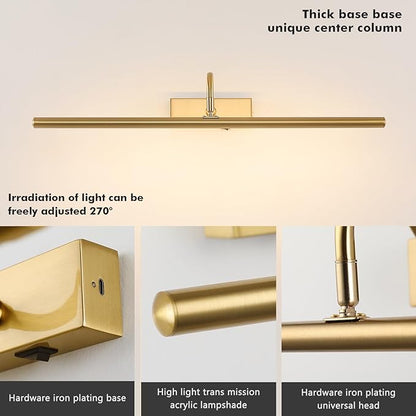 Wireless Picture Lights for Wall Rechargeable, Battery Operated Art Light for Paintings, 3CCT Dimmable 24inch Brass Finish with Remote, 10000mAh Rotatable Gallery Light for Pictures Display