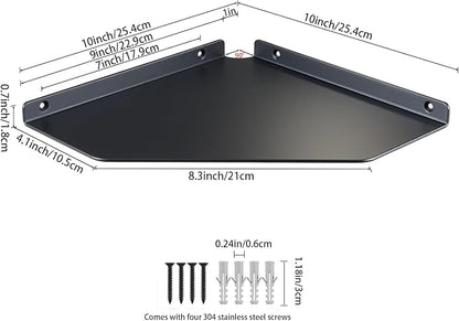 10 Inch Black Floating Corner Shelf Wall Mounted, Large Triangle Shelf for TV Box, Router, Speakers, Wine & Trophies