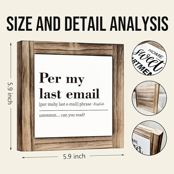 Office Decor Signs, Per My Last Email Sign, Box Sign Wood Desk Sign Decor, Email Humor, Email Work Decor, Office Decor Art, Home Office Decor, Cubicle Decor, Office Wooden Box Sign 5.9 * 5.9 inches