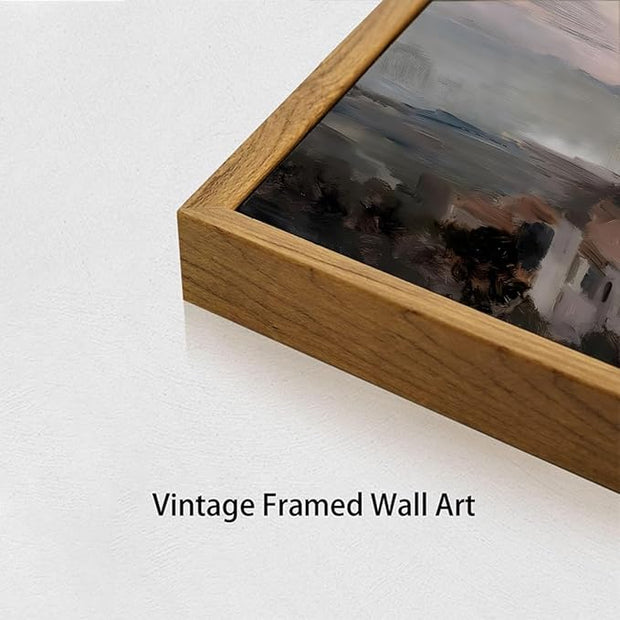 OIQArtOIQ Vintage Landscape Canvas Wall Art Framed Natural Scenery Painting Artwork Prints France Country Wilderness Farmhouse Decor Pictures Kitchen Bedroom Living Room Bathroom