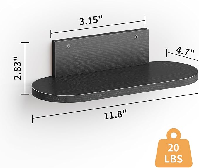 Wooden Floating Shelves for Wall, Floating Shelf for Bedroom Kitchen Decor, Wall Mounted Rustic Farmhouse Wood Shelf for Books, Plants, Set of 3 (Black, S (Round))