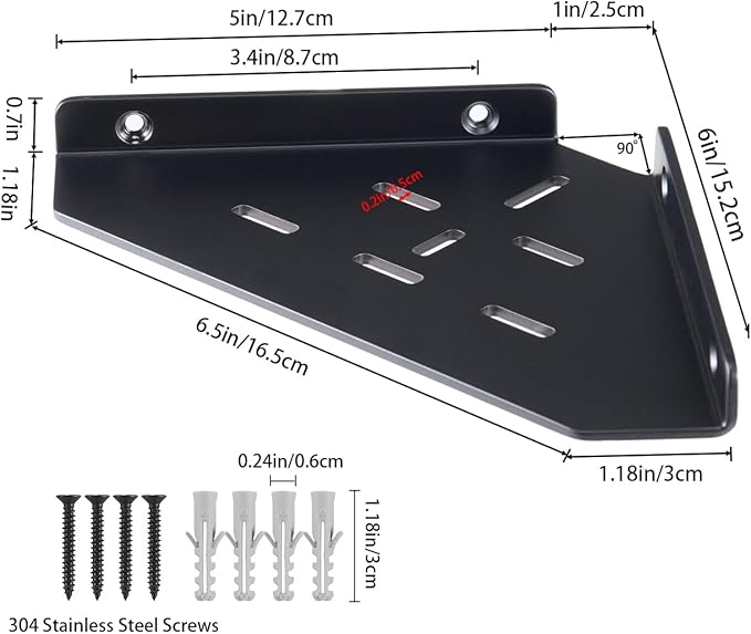 Corner Shelf, 3.0mm Aluminum Alloy Corner Shelf Wall Mounted, for Bathrooms,Offices, Bedrooms,Kitchens,Dorm Rooms and Living Rooms(6 in Black)