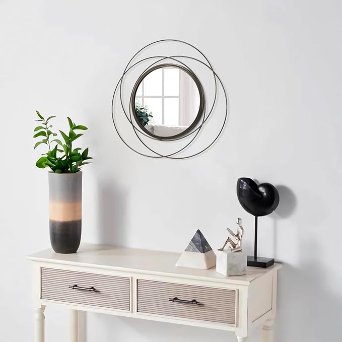 Circle Mirror Wall Decorative Metal Wall Mirror, Art Small Round Wall Home Mirror, Decor Living Room Bedroom Bathroom Entryway 12