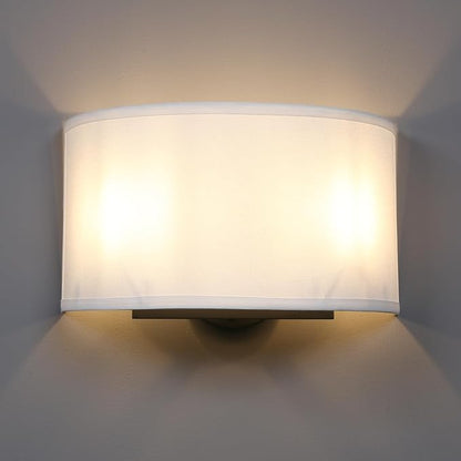 Yosoan 2-Light White Fabric Boho Wall Sconce Indoor Hallway Light Fixture, Dual Vintage Industrial Aged Hardwired Sconces Wall Lighting Semicircle Textile Shade for Bedroom Living Room Corridor Study