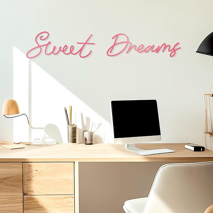 Zzbakress Sweet Dreams Wall Decor Metal Wall Art Large Modern Living Room Farmhouse Sign for Bedroom Black Metal Wall Art for Office and Home Wall Decor (Pink, Farmhouse)