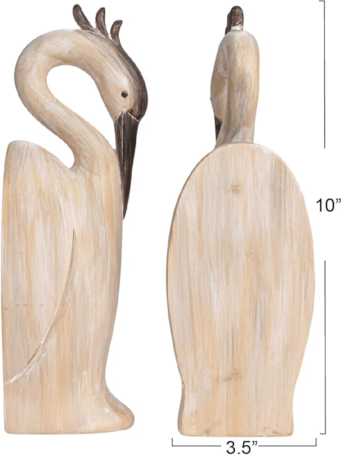 Creative Co-Op Resin Heron Bookends, Cream, Set of 2