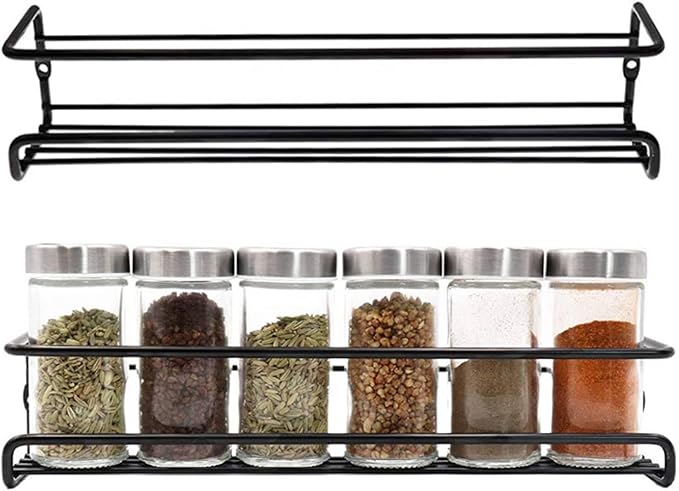 Hemoton Wall Mounted Kitchen Spice Rack Organizer 11.4 Inch Adjustable Seasoning Shelf for Pantry and Cabinet Door Storage
