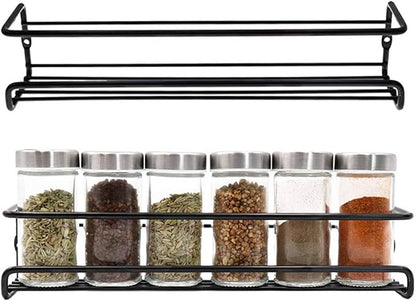 Hemoton Wall Mounted Kitchen Spice Rack Organizer 11.4 Inch Adjustable Seasoning Shelf for Pantry and Cabinet Door Storage
