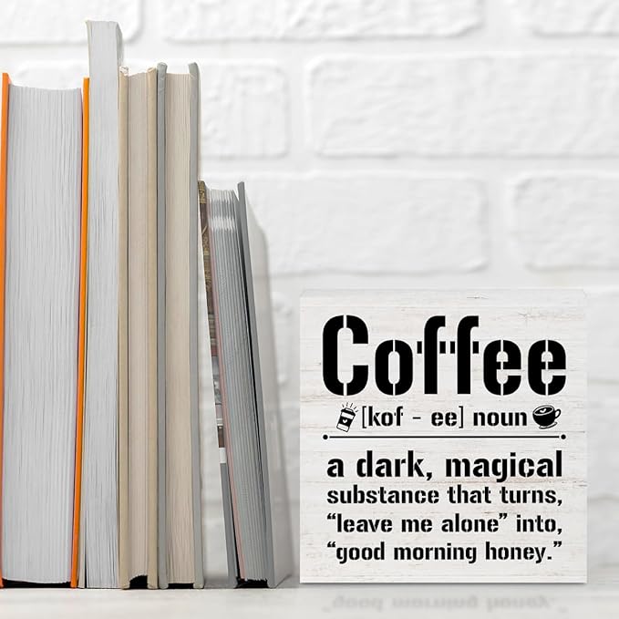 Coffee Bar Accessories Wood Box Sign Desk Decor, Farmhouse Coffee Bar Decor Funny Coffees Definition Wooden Box Desk Decorative Signs for Home Farmhouse Table Shelf Cubicle