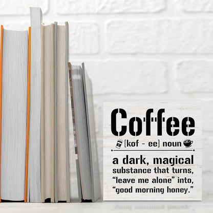 Coffee Bar Accessories Wood Box Sign Desk Decor, Farmhouse Coffee Bar Decor Funny Coffees Definition Wooden Box Desk Decorative Signs for Home Farmhouse Table Shelf Cubicle