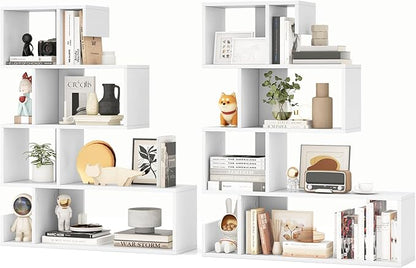 Giantex 5-Tier S-Shaped Bookshelf, Geometric Bookcase w/Open Cubes, Modern Decorative Display Shelf w/Anti-Toppling Kits, Freestanding Storage Rack for Living Room, Study, Home, Office (2, White)