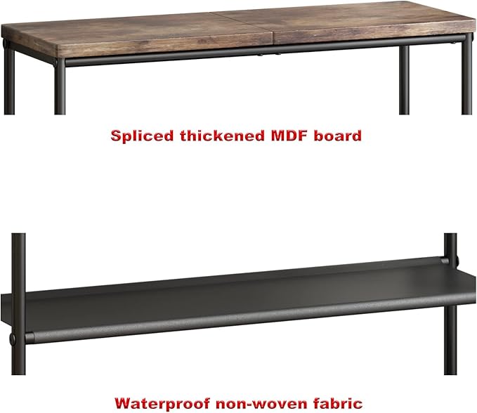 Shoe Rack Organizer 6 Tier Metal Organizer Shelf with Industrial MDF Board and Layer Fabric for Entryway Closet Bedroom Living Room Garage,Black & Rustic Brown (Black+Rustic Brown, 6 Tier)