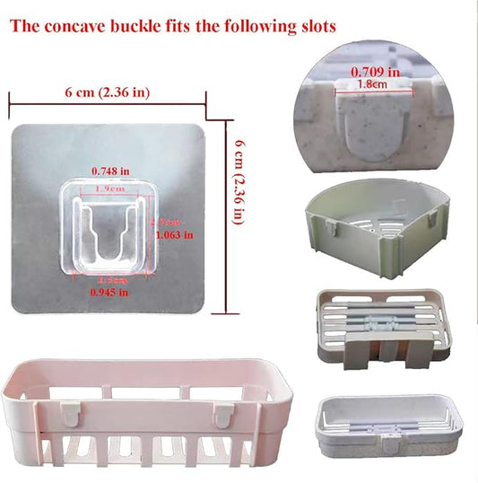 12 PCS Wall Mounted Replacement Sticky pads for Kitchen Bathroom Shower Caddy Organizer Rack Holder Nail Free Adhesive Hooks (Concave Shape)