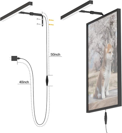 Plug in Picture Lights for Wall, 16 inch Dimmable LED Art Light with Remote, 3 Colour Temperature Gallery Painting Wall Light for Picture Display Dartboard Art Work (Black)