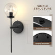 C03 Battery Operated Wall Sconce No Wired Rechargeable Wall Lamp with Clear Glass Shade Easy to Install Cordless Wall Light Fixtures for Bathroom Hallway Kitchen Mirror Black(Bulb Included)