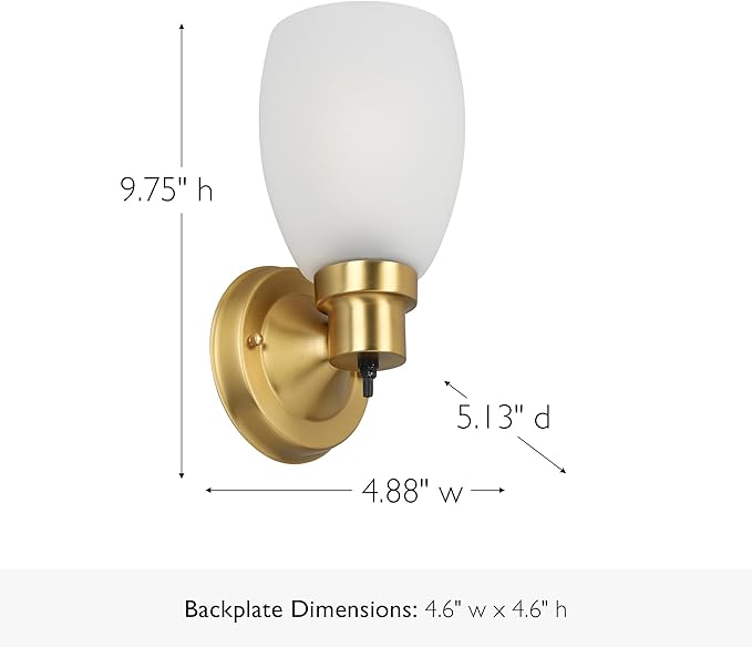 Design House Lydia Wall Sconce, 1 Light, Frosted Glass, Dimmable, Twist On/Off Switch, Satin Gold, 4.88 in x 5.125 in x 9.75 in, 588814-SG