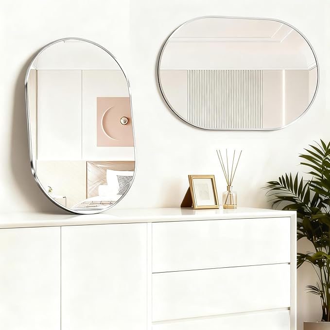 Oval Bathroom Mirror Capsule Wall Vanity Mirror, 24